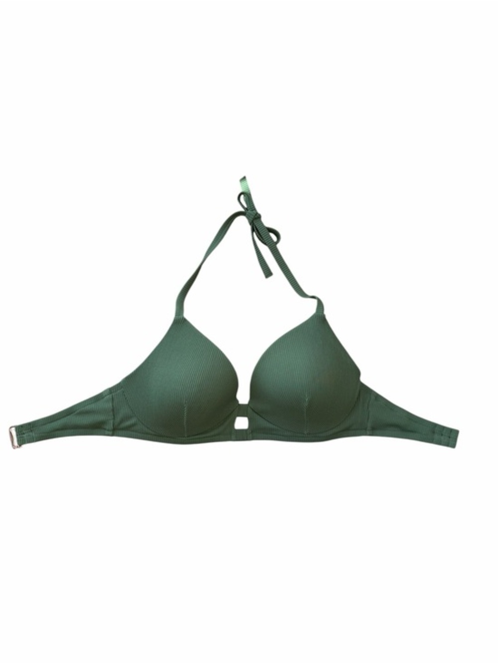 Shade & Shore Olive Green Ribbed Halter Bikini Top 36DD